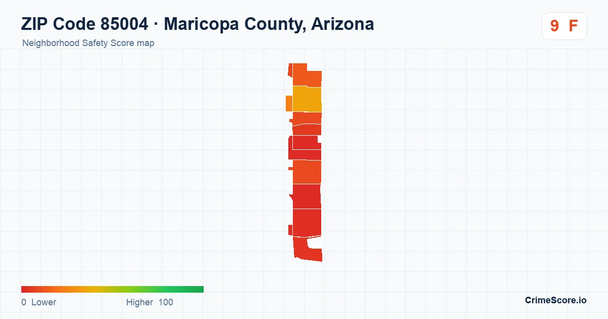 ZIP Code 85004 in Maricopa County, Arizona neighborhood Safety Score map