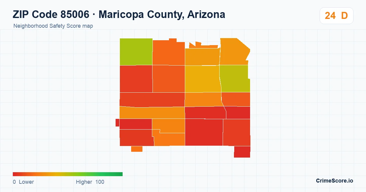 ZIP Code 85006 in Maricopa County, Arizona neighborhood Safety Score map