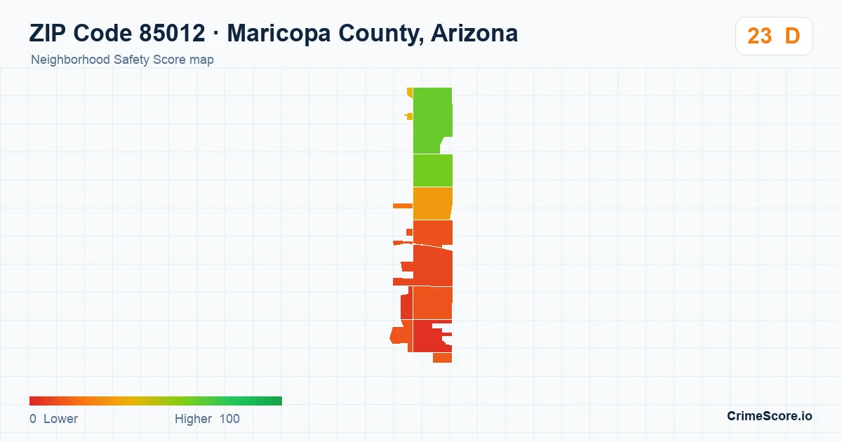 ZIP Code 85012 in Maricopa County, Arizona neighborhood Safety Score map