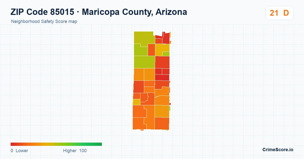 ZIP Code 85015 in Maricopa County, Arizona neighborhood Safety Score map
