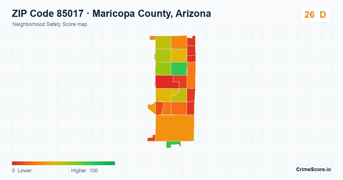 ZIP Code 85017 in Maricopa County, Arizona neighborhood Safety Score map