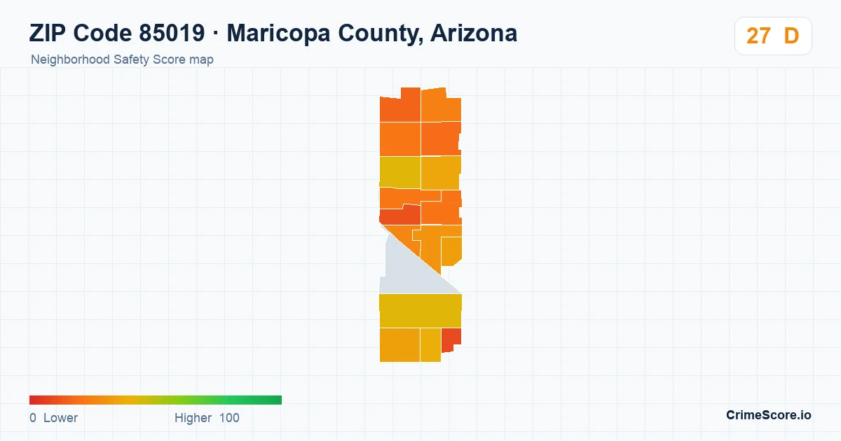 ZIP Code 85019 in Maricopa County, Arizona neighborhood Safety Score map