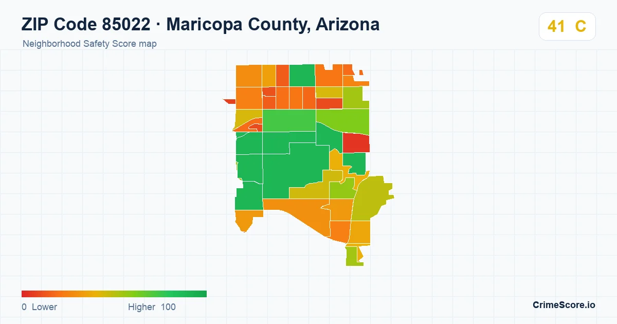 ZIP Code 85022 in Maricopa County, Arizona neighborhood Safety Score map