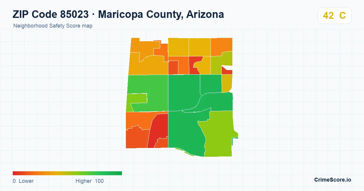 ZIP Code 85023 in Maricopa County, Arizona neighborhood Safety Score map