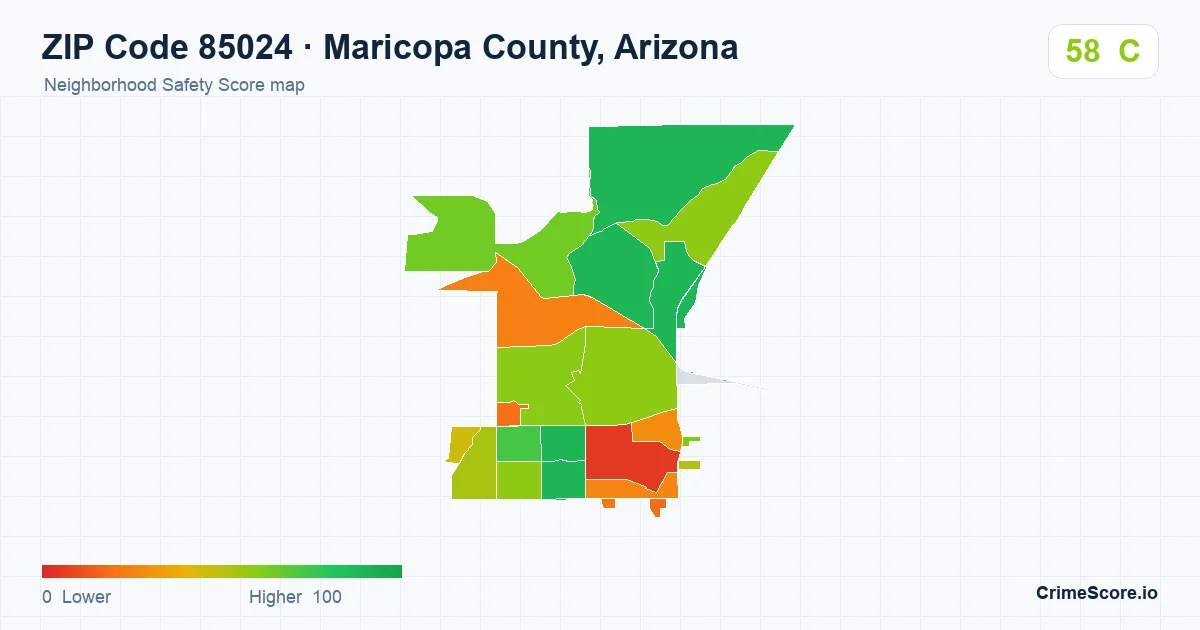 ZIP Code 85024 in Maricopa County, Arizona neighborhood Safety Score map