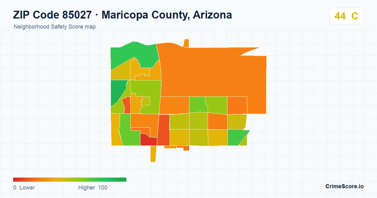 ZIP Code 85027 in Maricopa County, Arizona neighborhood Safety Score map