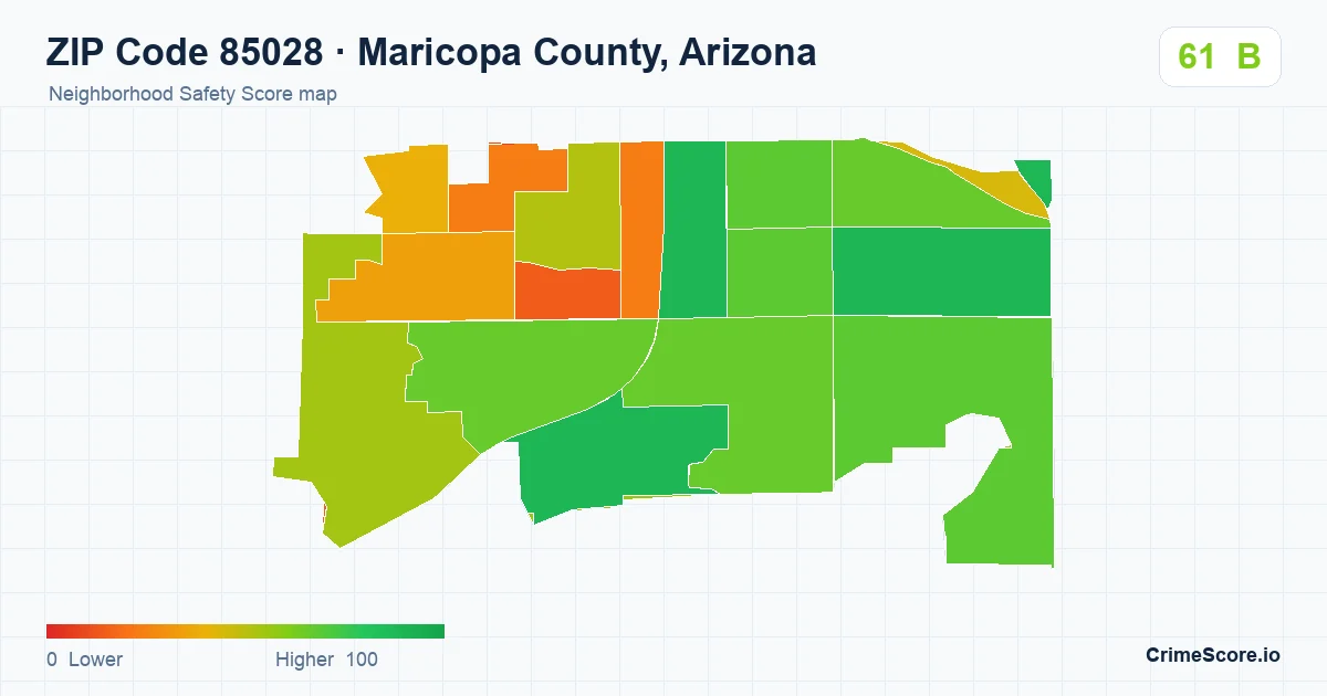 ZIP Code 85028 in Maricopa County, Arizona neighborhood Safety Score map