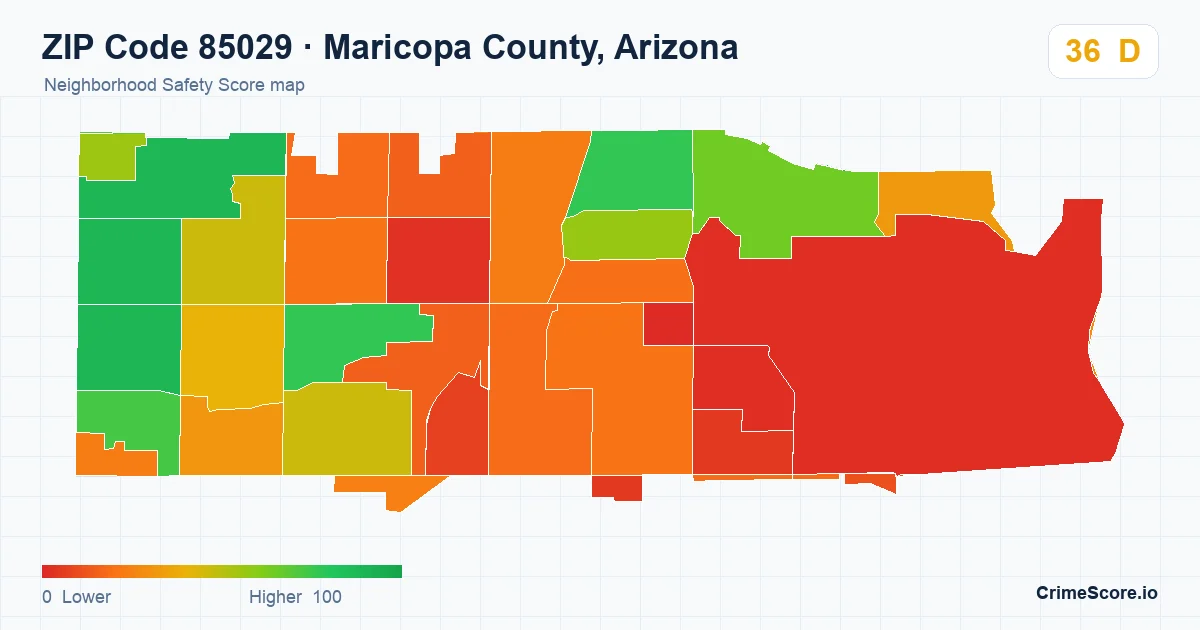 ZIP Code 85029 in Maricopa County, Arizona neighborhood Safety Score map