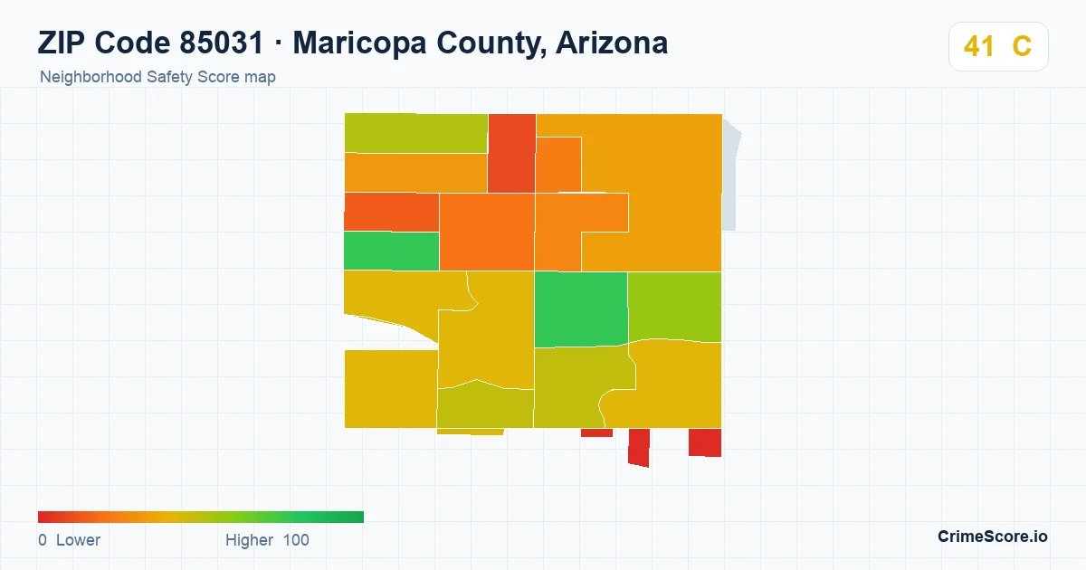 ZIP Code 85031 in Maricopa County, Arizona neighborhood Safety Score map