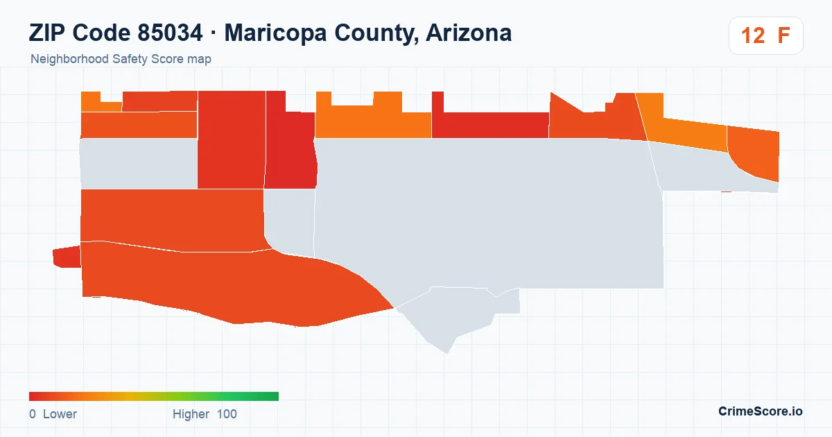 ZIP Code 85034 in Maricopa County, Arizona neighborhood Safety Score map