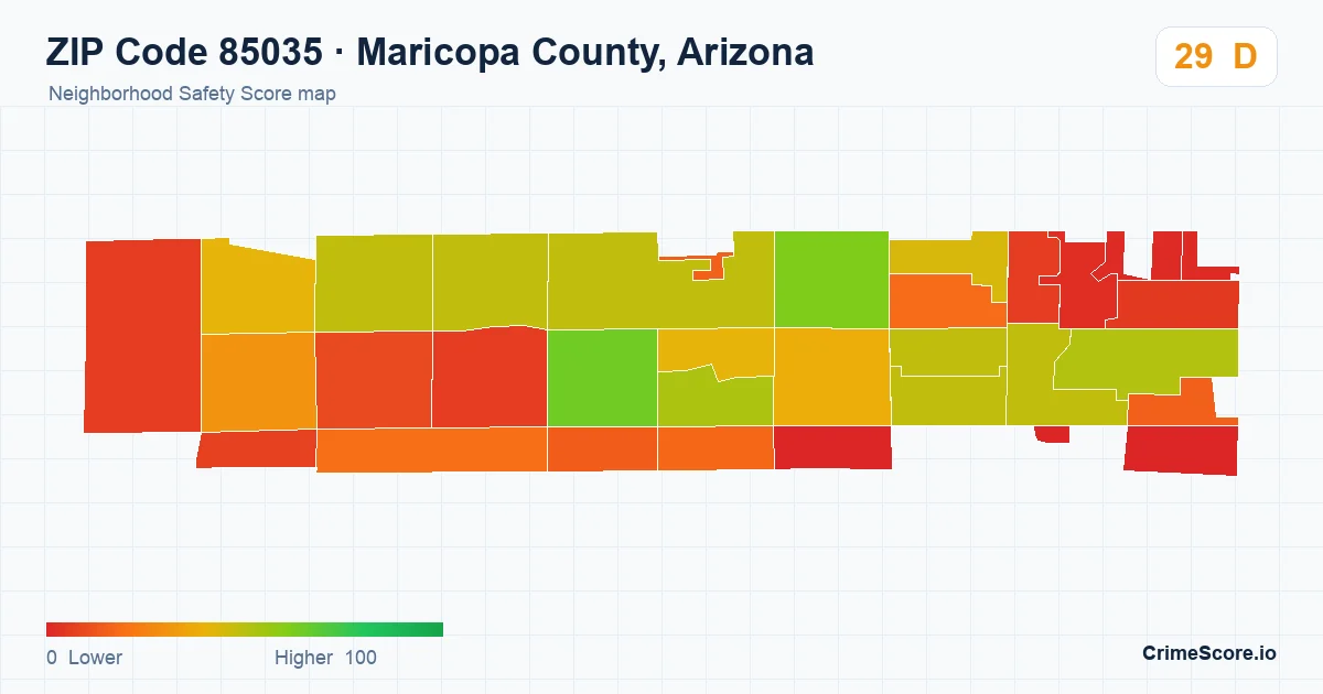 ZIP Code 85035 in Maricopa County, Arizona neighborhood Safety Score map