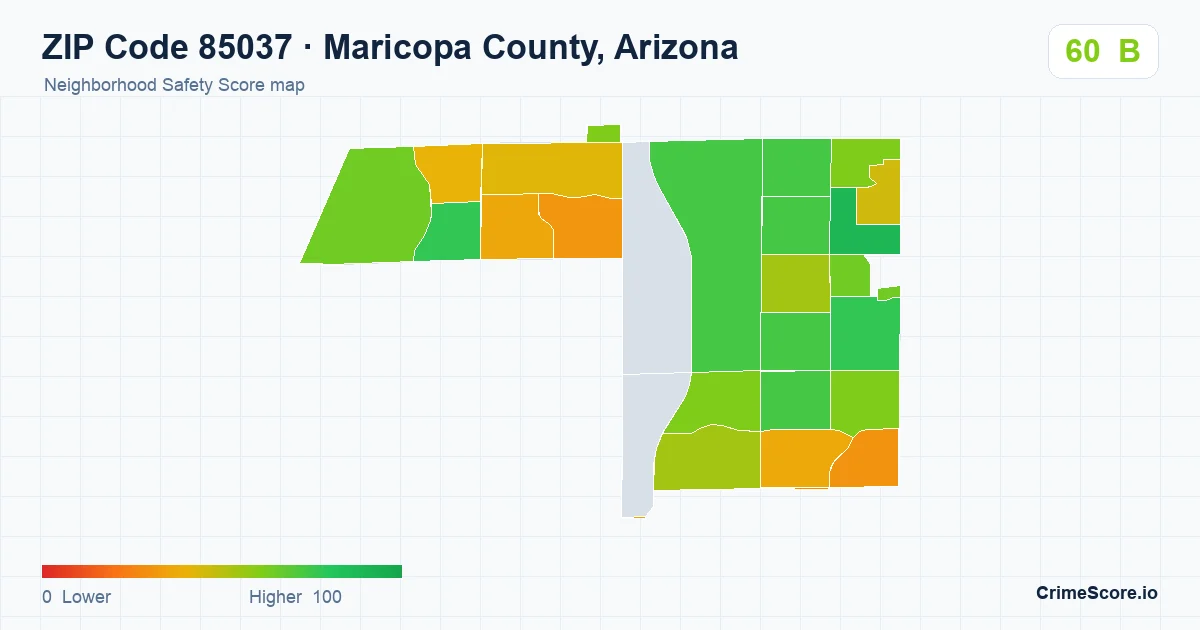 ZIP Code 85037 in Maricopa County, Arizona neighborhood Safety Score map