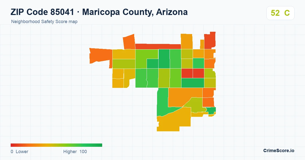 ZIP Code 85041 in Maricopa County, Arizona neighborhood Safety Score map