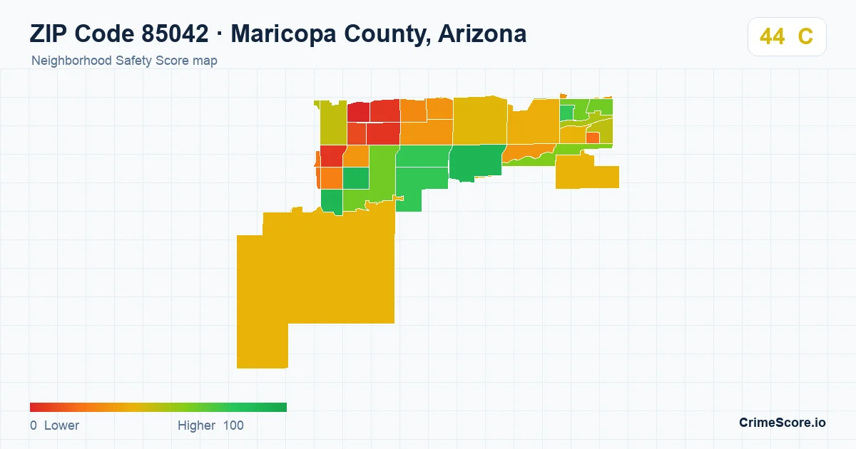 ZIP Code 85042 in Maricopa County, Arizona neighborhood Safety Score map