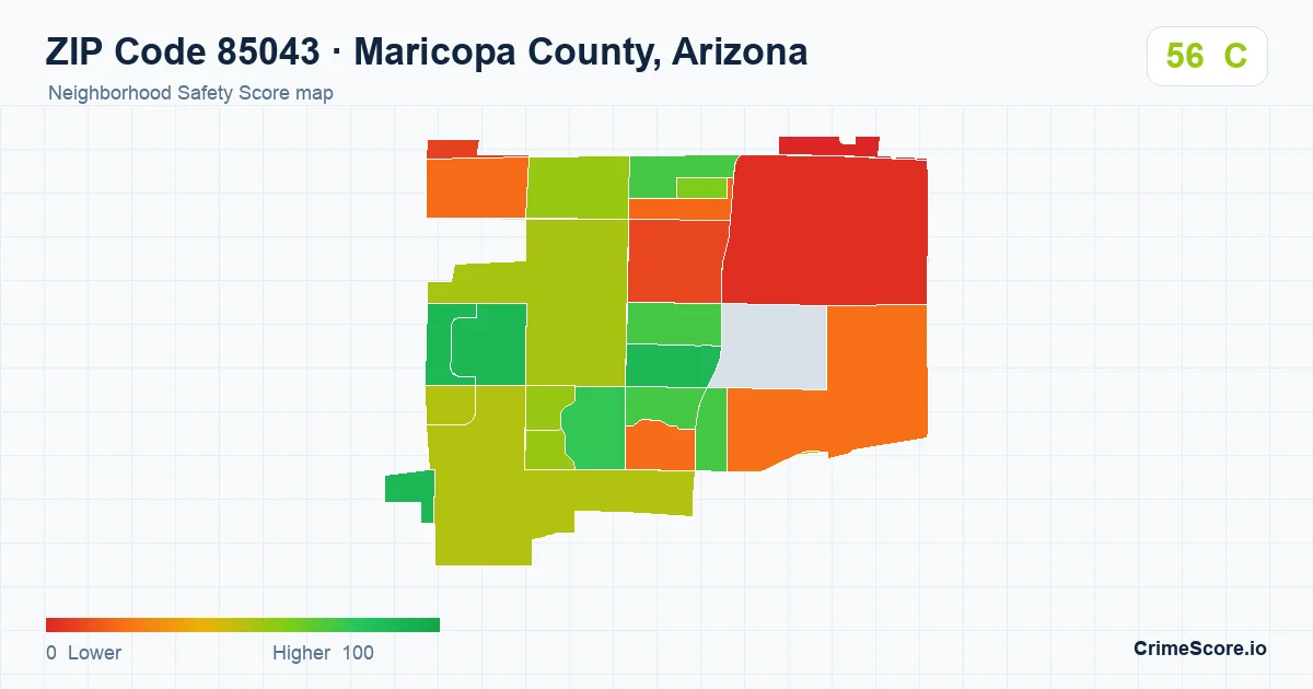 ZIP Code 85043 in Maricopa County, Arizona neighborhood Safety Score map