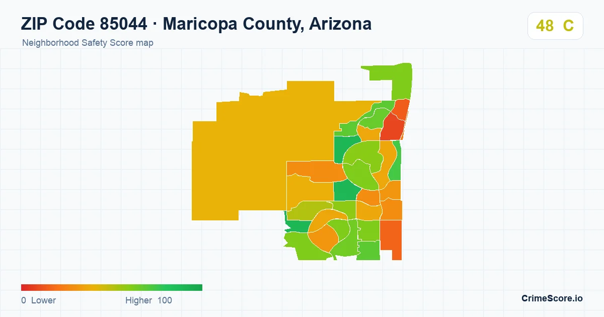 ZIP Code 85044 in Maricopa County, Arizona neighborhood Safety Score map