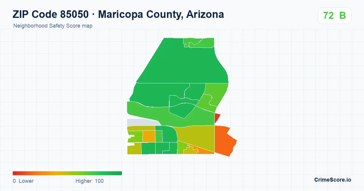 ZIP Code 85050 in Maricopa County, Arizona neighborhood Safety Score map