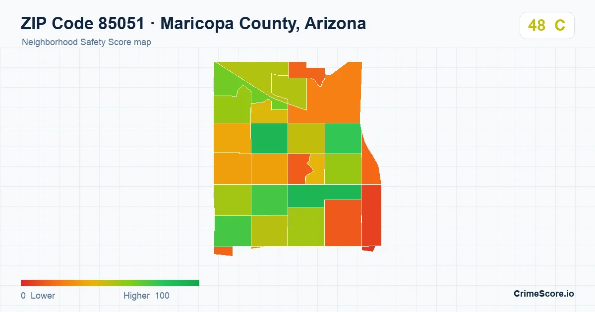 ZIP Code 85051 in Maricopa County, Arizona neighborhood Safety Score map