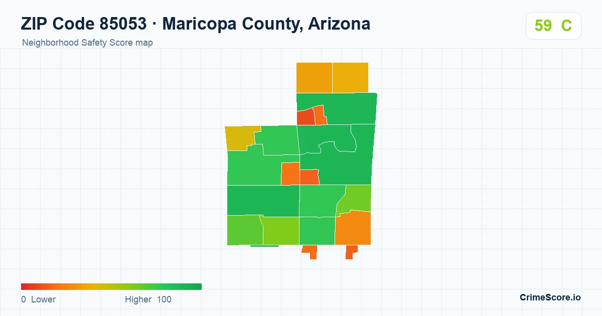 ZIP Code 85053 in Maricopa County, Arizona neighborhood Safety Score map