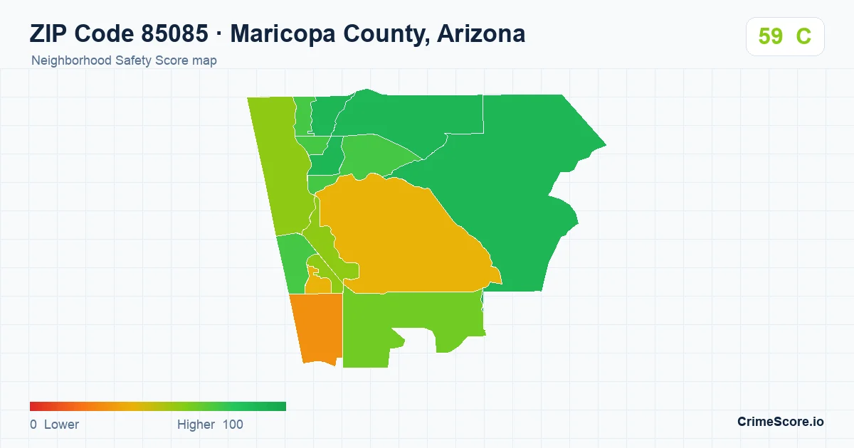 ZIP Code 85085 in Maricopa County, Arizona neighborhood Safety Score map