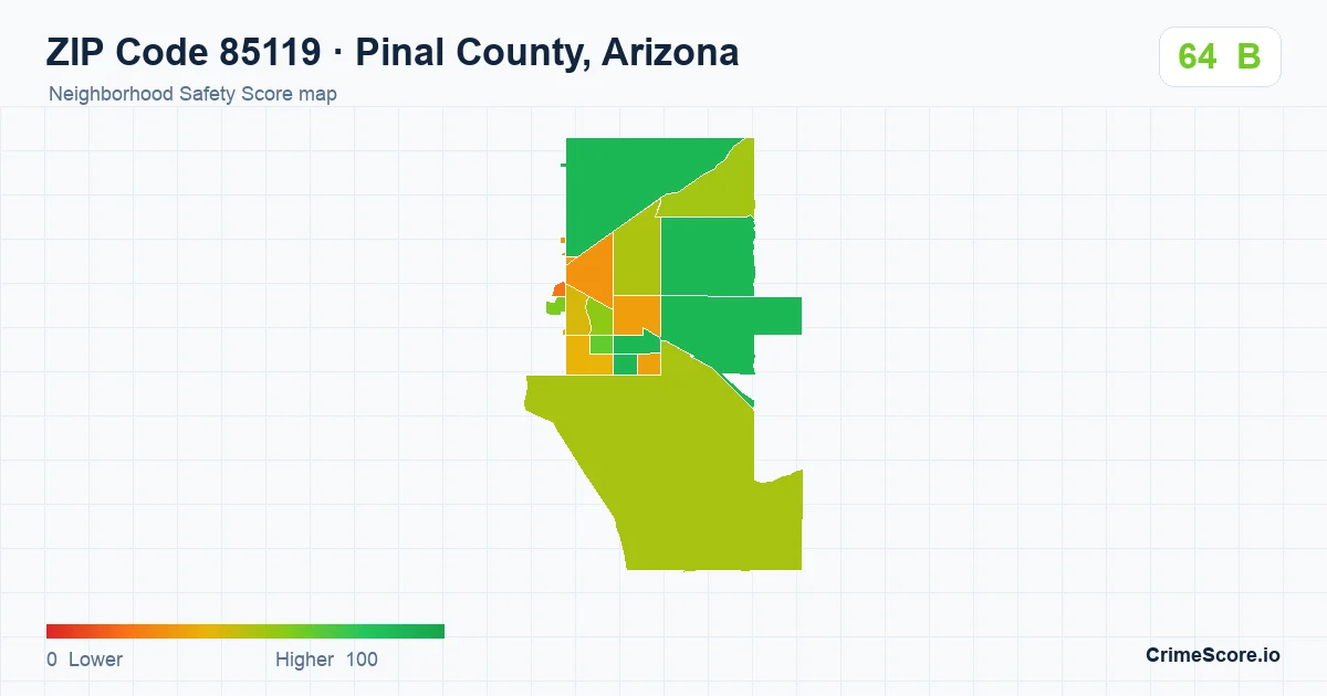 ZIP Code 85119 in Pinal County, Arizona neighborhood Safety Score map