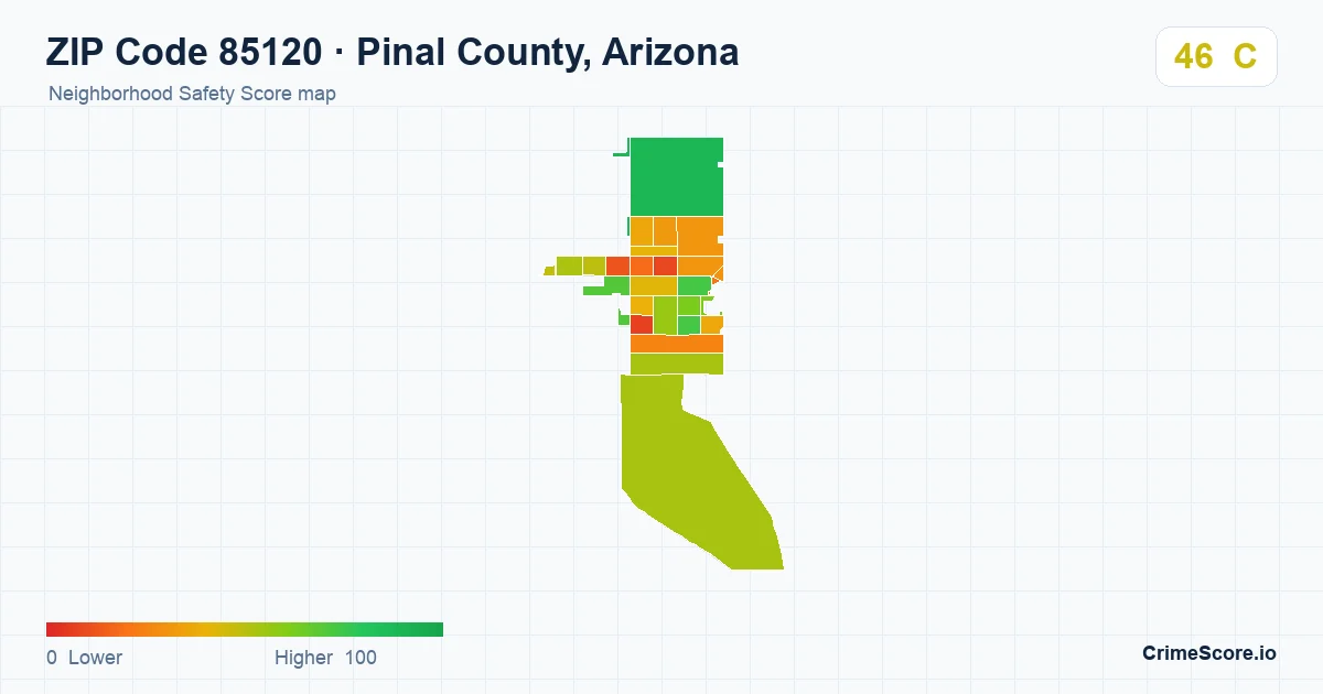 ZIP Code 85120 in Pinal County, Arizona neighborhood Safety Score map