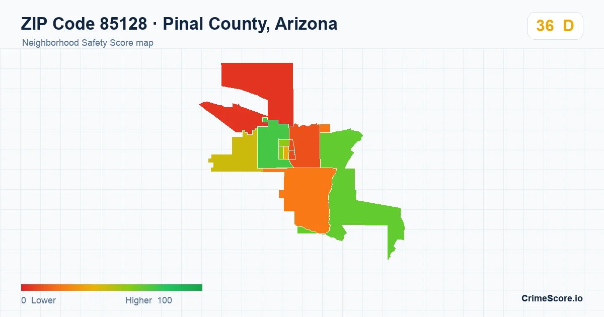 ZIP Code 85128 in Pinal County, Arizona neighborhood Safety Score map