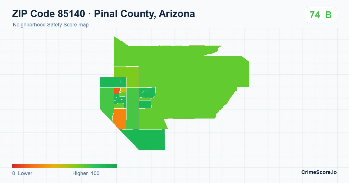 ZIP Code 85140 in Pinal County, Arizona neighborhood Safety Score map