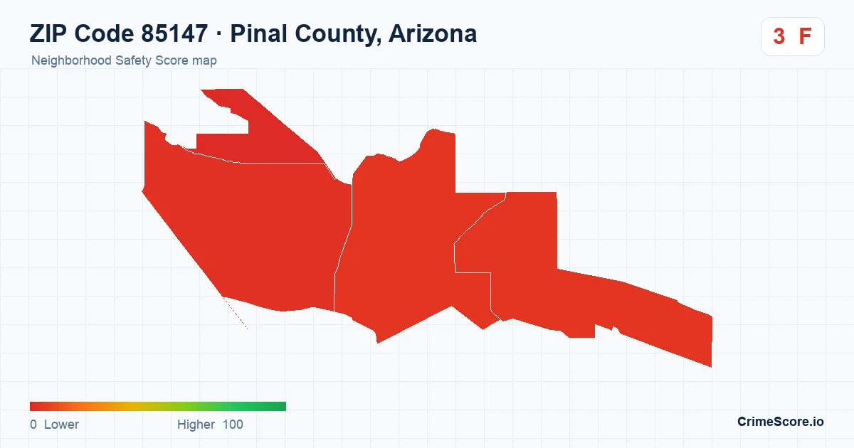 ZIP Code 85147 in Pinal County, Arizona neighborhood Safety Score map