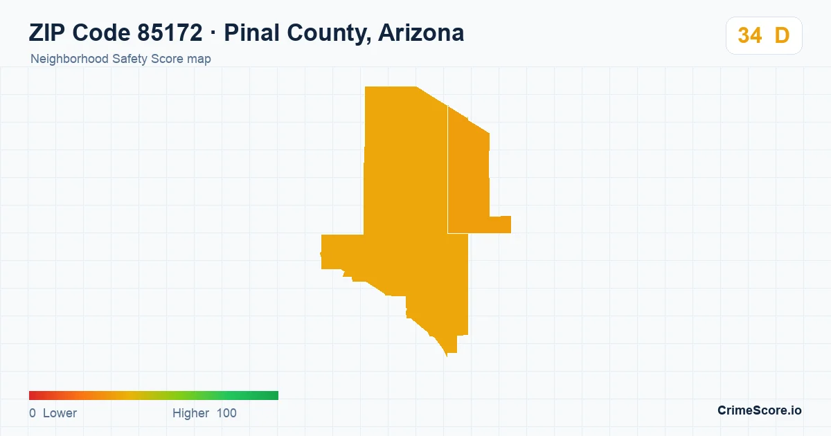 ZIP Code 85172 in Pinal County, Arizona neighborhood Safety Score map