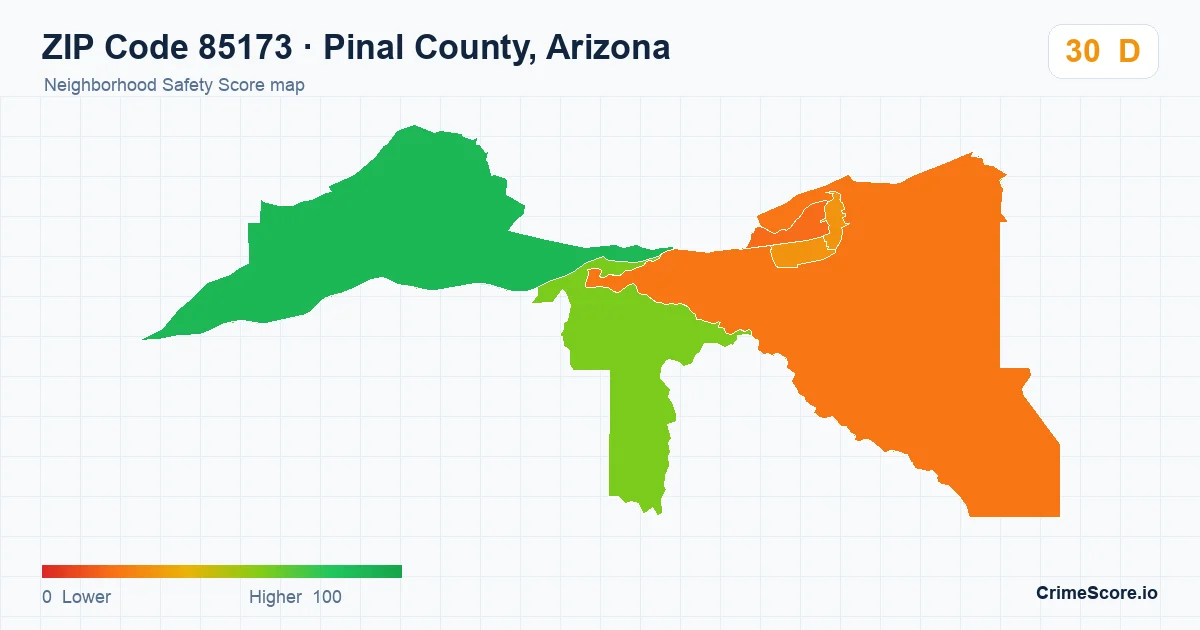 ZIP Code 85173 in Pinal County, Arizona neighborhood Safety Score map