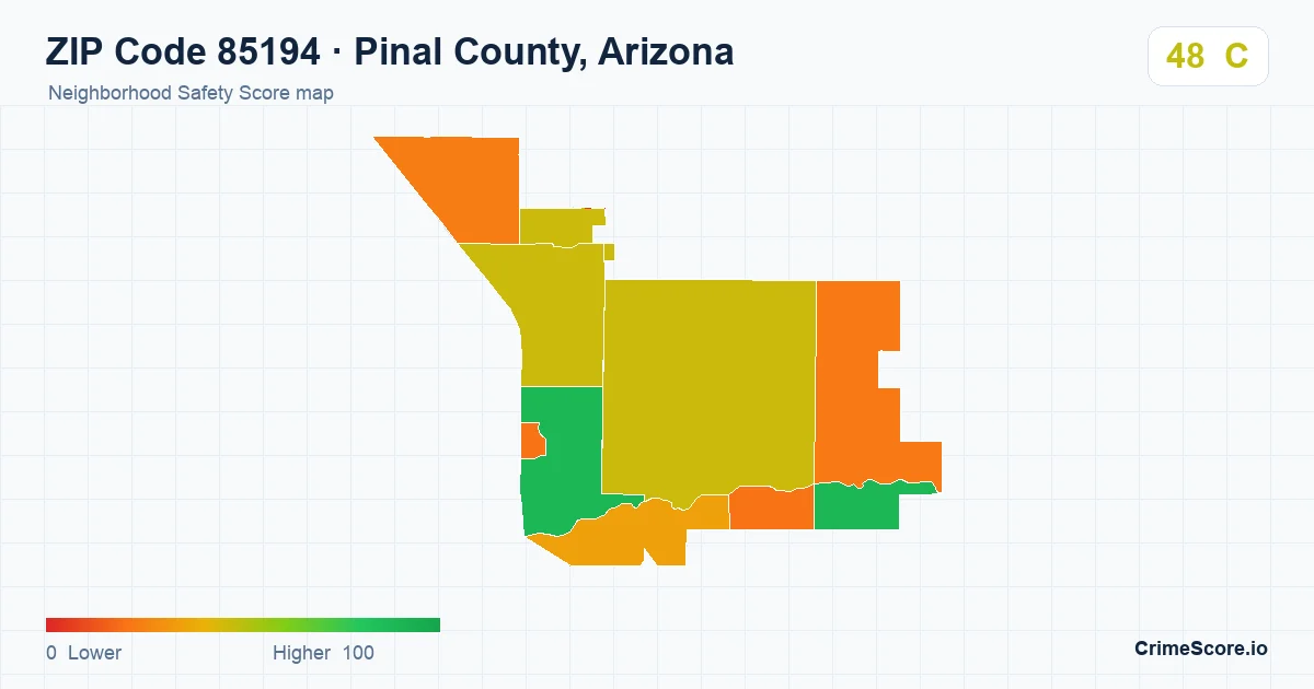 ZIP Code 85194 in Pinal County, Arizona neighborhood Safety Score map