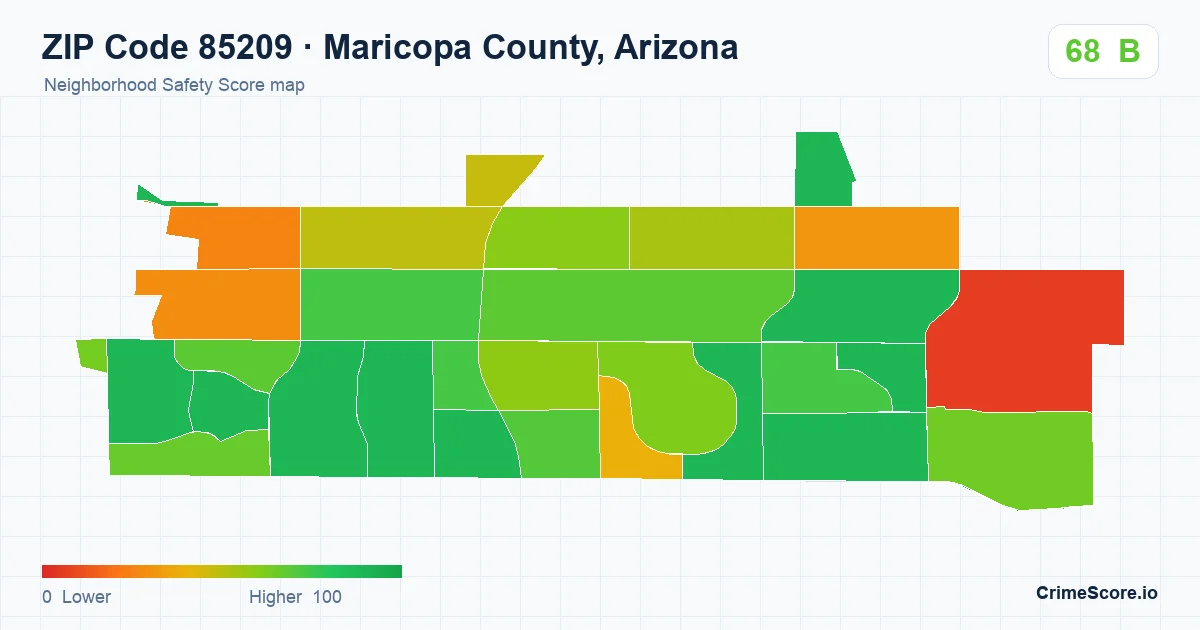 ZIP Code 85209 in Maricopa County, Arizona neighborhood Safety Score map