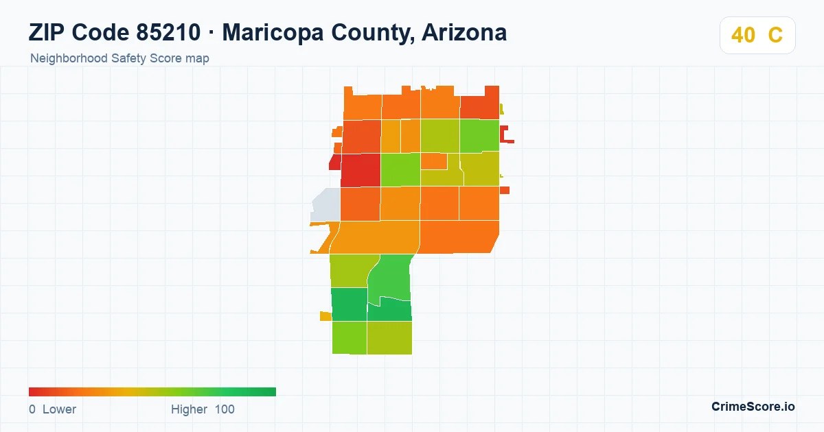ZIP Code 85210 in Maricopa County, Arizona neighborhood Safety Score map