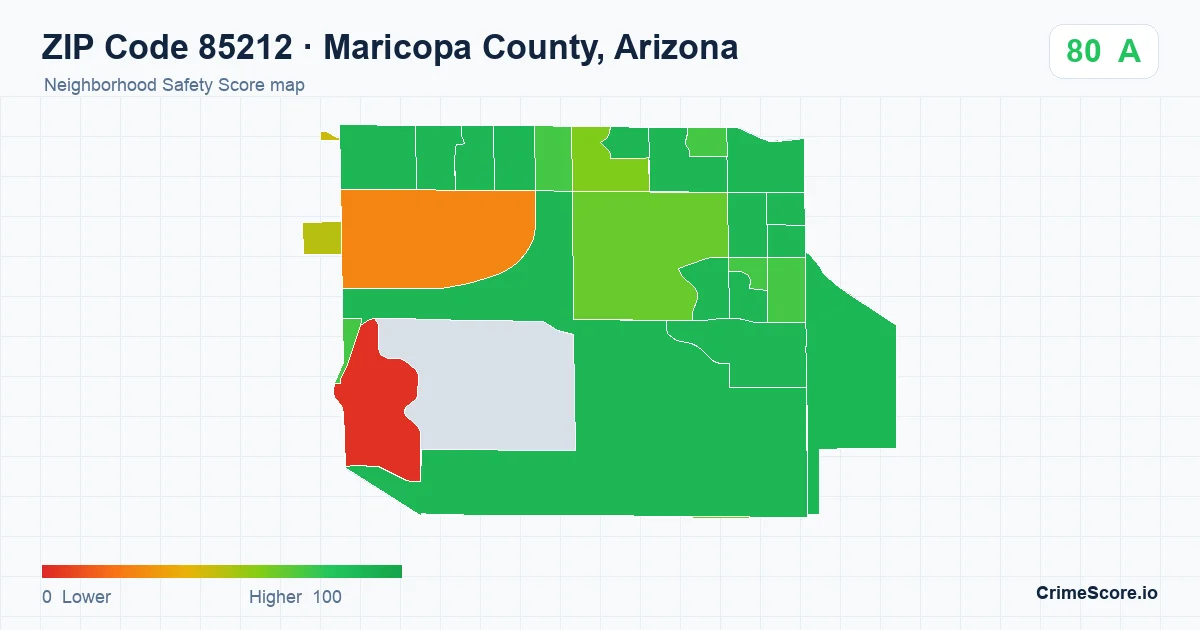 ZIP Code 85212 in Maricopa County, Arizona neighborhood Safety Score map