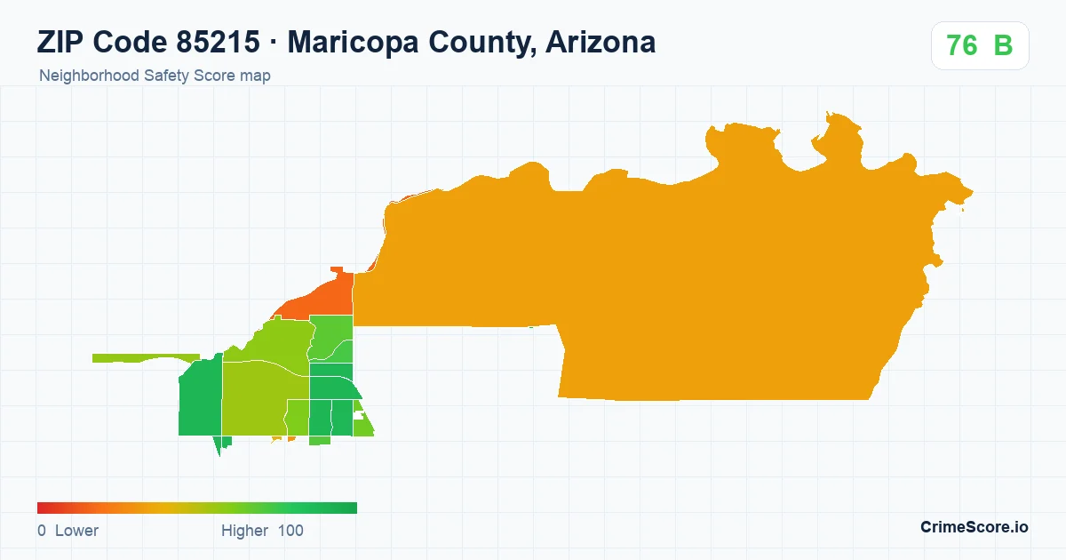 ZIP Code 85215 in Maricopa County, Arizona neighborhood Safety Score map