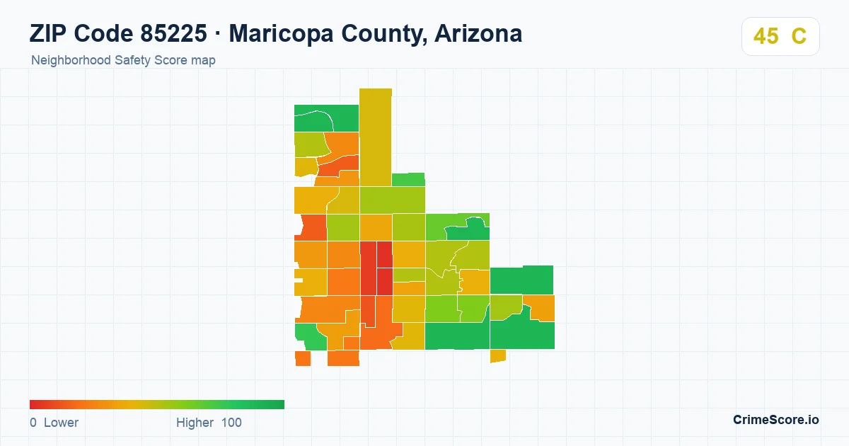 ZIP Code 85225 in Maricopa County, Arizona neighborhood Safety Score map