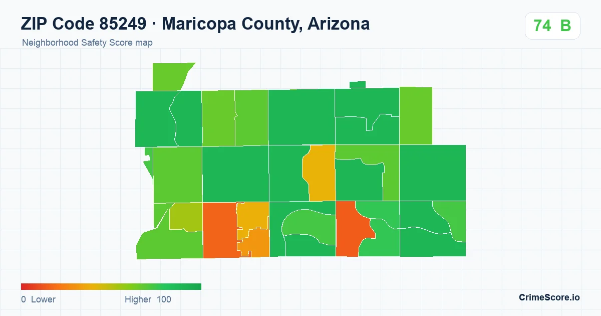 ZIP Code 85249 in Maricopa County, Arizona neighborhood Safety Score map