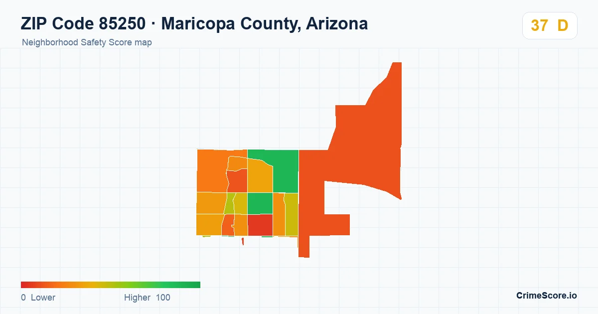 ZIP Code 85250 in Maricopa County, Arizona neighborhood Safety Score map