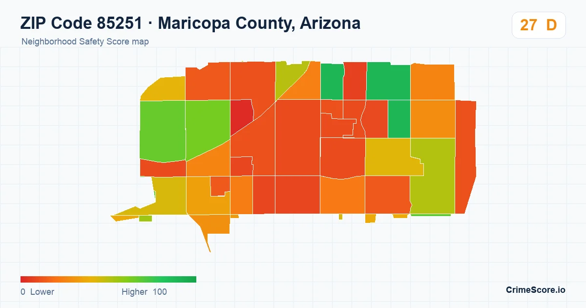 ZIP Code 85251 in Maricopa County, Arizona neighborhood Safety Score map