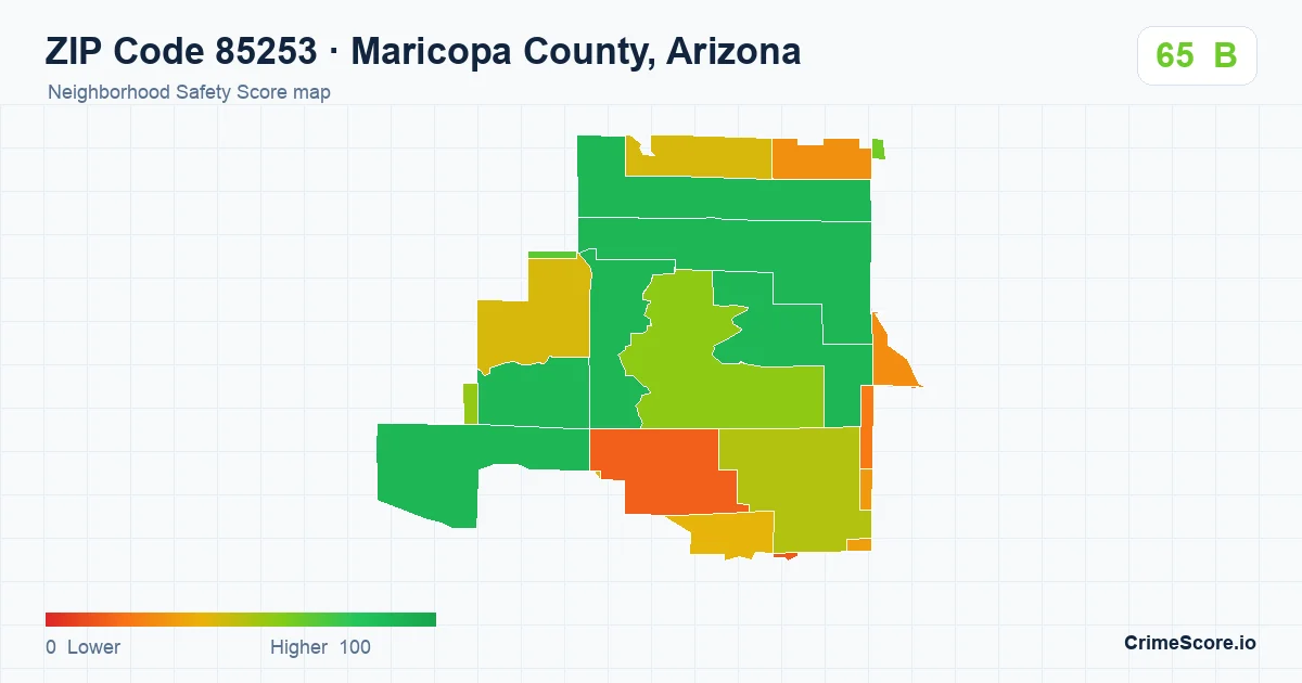 ZIP Code 85253 in Maricopa County, Arizona neighborhood Safety Score map