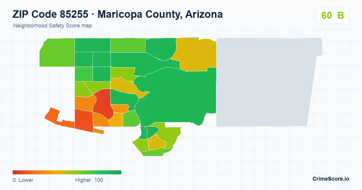 ZIP Code 85255 in Maricopa County, Arizona neighborhood Safety Score map