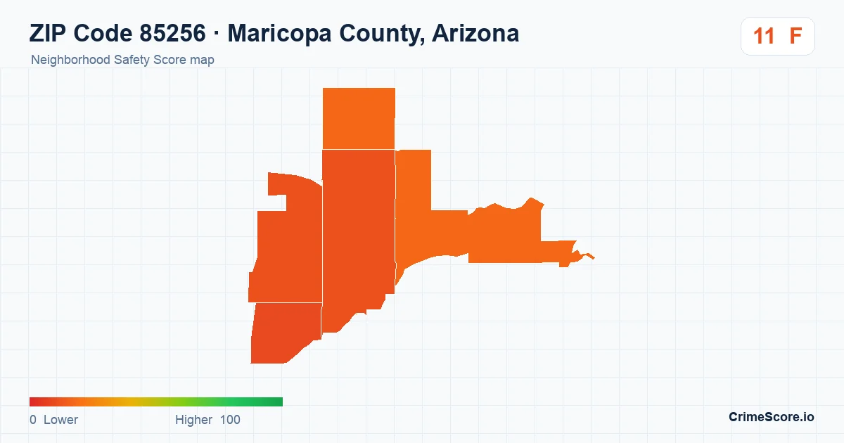 ZIP Code 85256 in Maricopa County, Arizona neighborhood Safety Score map