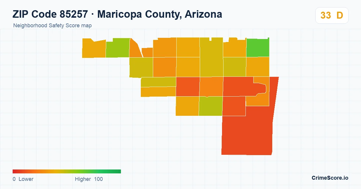 ZIP Code 85257 in Maricopa County, Arizona neighborhood Safety Score map