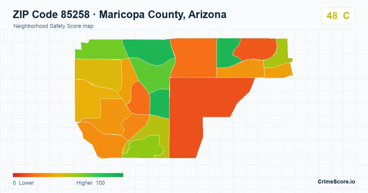 ZIP Code 85258 in Maricopa County, Arizona neighborhood Safety Score map