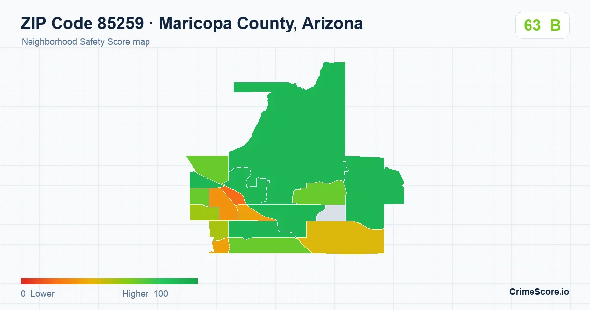 ZIP Code 85259 in Maricopa County, Arizona neighborhood Safety Score map