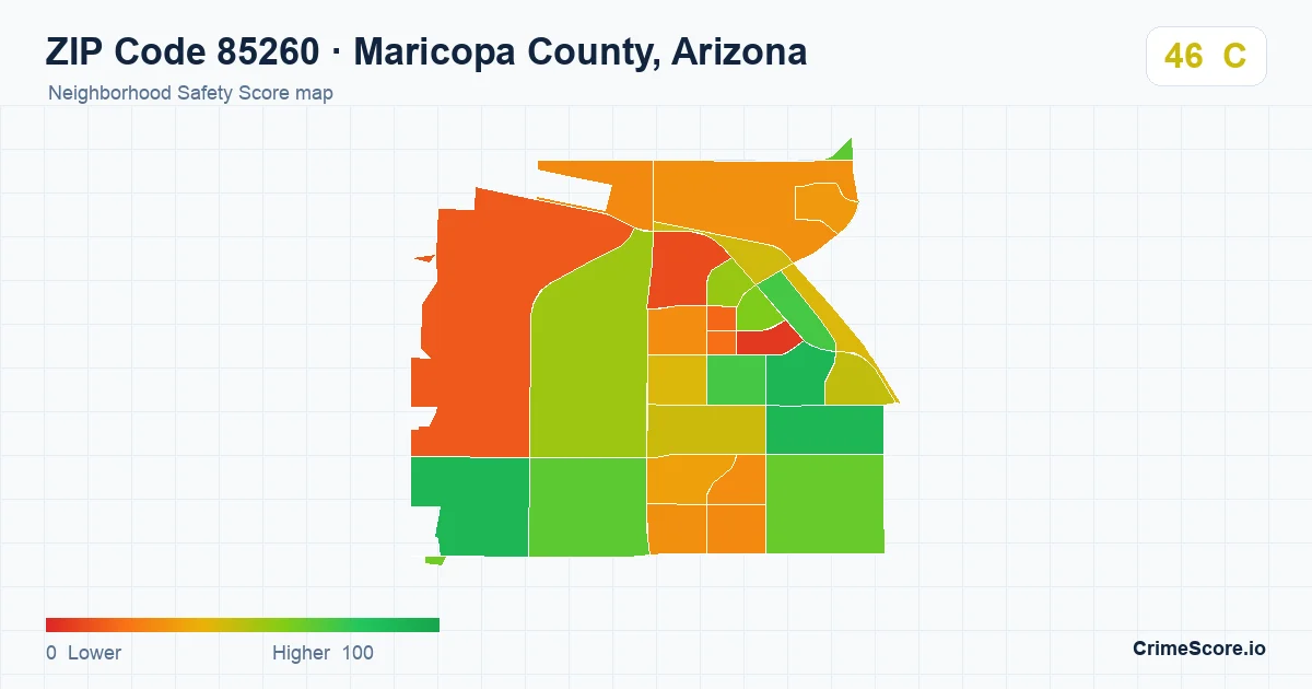 ZIP Code 85260 in Maricopa County, Arizona neighborhood Safety Score map