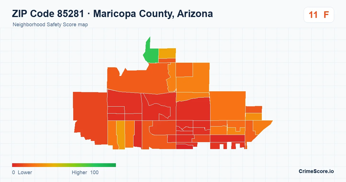 ZIP Code 85281 in Maricopa County, Arizona neighborhood Safety Score map