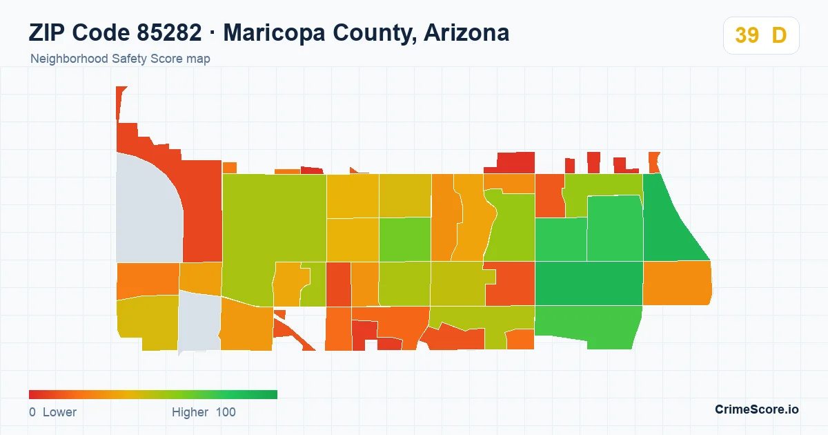 ZIP Code 85282 in Maricopa County, Arizona neighborhood Safety Score map