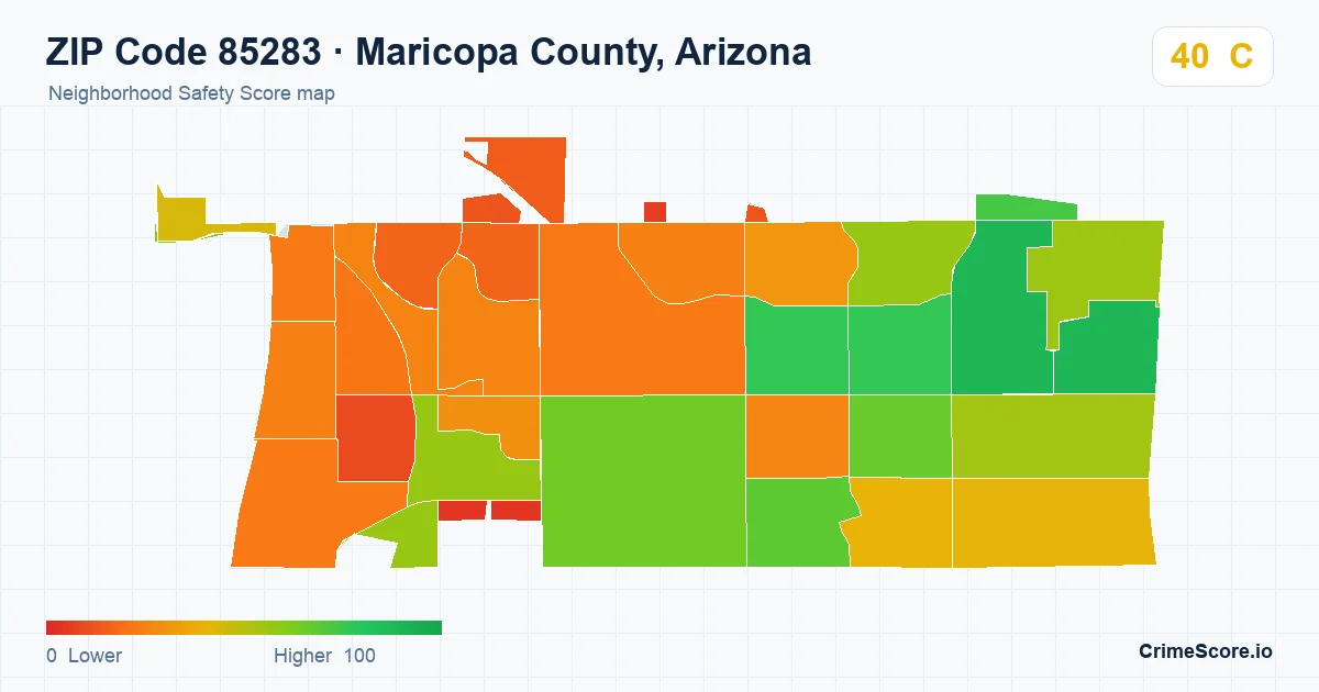 ZIP Code 85283 in Maricopa County, Arizona neighborhood Safety Score map